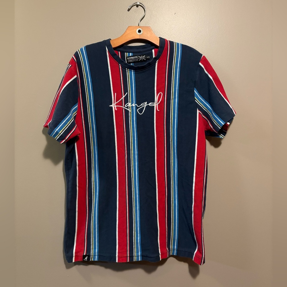 Kangol Men's Striped Navy and Red T-Shirt
